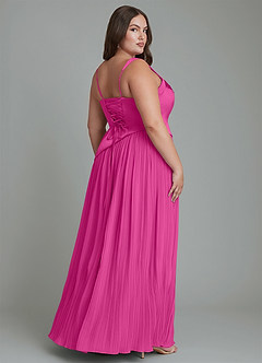 Azazie Stephanie Vestidos de damas de honor Vestido Fucsia de Satén Elástico de Línea A con Plisado image8