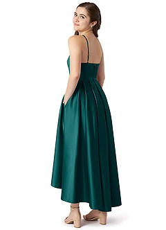 Azazie Jemima Junior A-Linie mit Taschen Stretch-Satin Kleid Pfau image5
