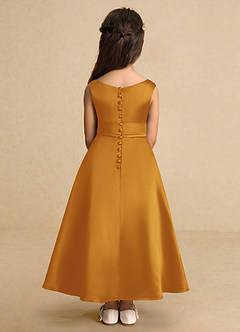 Azazie Lindy Flower Girl Dresses Butterscotch A-Line Pleated Matte Satin Dress image7