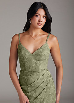 Azazie Leo Bridesmaid Dresses Pistachio Sheath Pleated Floral Burnout Dress image5