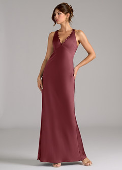 Azazie Tianna Bridesmaid Dresses Desert Rose A-Line Stretch Satin Dress image1