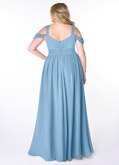 Azazie Lianne Bridesmaid Dresses Steel Blue A-Line Off the Shoulder Chiffon Dress image8