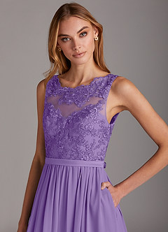 Azazie Elly Abiti da Damigella Abito A-Line in Chiffon Scollo a barchetta in pizzo Tahiti image6