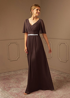 Azazie Tricia Mother of the Bride Dresses Ganache A-Line V-Neck Pleated Chiffon Dress image1