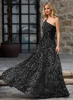 Opulent Black Velvet Sequins Prom Dress image5