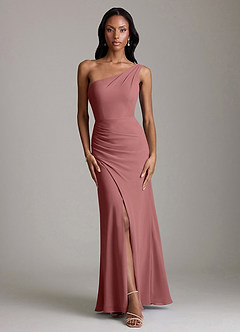 Azazie Madelyn Vestidos de damas de honor Vestido de Amatista de Gasa de Corte Sirena Convertible con Hombro unilateral image7
