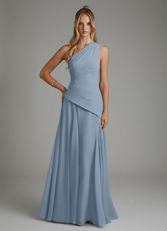 Azazie Holly Vestidos de damas de honor Vestido Azul Polvoriento de Gasa de Línea A con Corsé image1