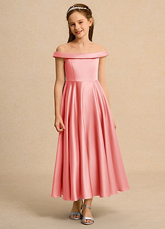 Azazie Teeny Junior Formal vestidos de niña de las flores Vestido de Coral de Satin Mate de Corte en A con Plisado image6