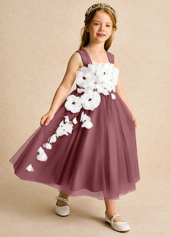 Azazie Dovey Abiti da Ragazza di Fiori Abito Principessa in Tulle Fiocco Rosa Del Deserto image6