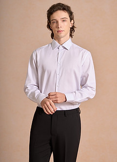 front Aiden Soft Lavender 100% Cotton Non-Iron Striped Dress Shirt