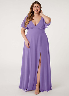 Azazie Kimber Bridesmaid Dresses Tahiti A-Line Flounce Sleeve Chiffon Dress image9