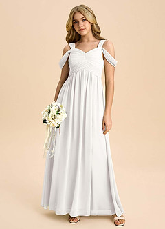 Azazie Lianne Junior White A-Line Off the Shoulder Chiffon Dress image5