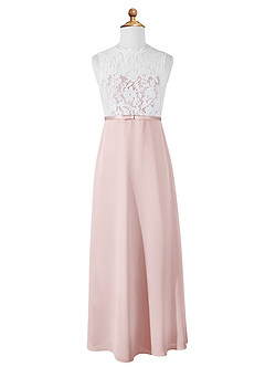 Azazie Rana Junior Blushing Pink A-Line Lace Chiffon Dress image5