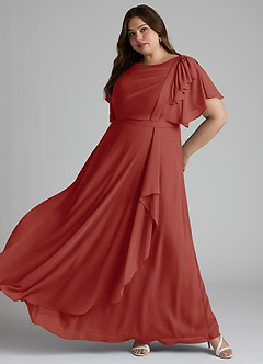 Azazie Aaliyah Bescheidene Brautjungfernkleider A-Linie Schaufel Gefaltet Chiffon Bodenlänge Kleid image8