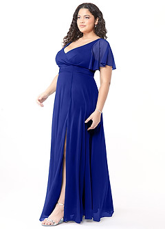 Azazie Induh Bridesmaid Dresses Royal Blue A-Line Flutter V-neck Mesh Dress image9