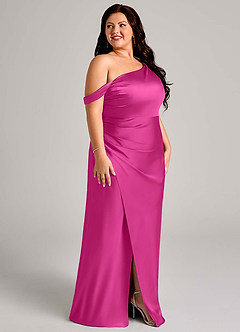 Azazie Madelyn Bridesmaid Dresses Fuchsia Mermaid One Shoulder Stretch Satin Convertible Dress image12