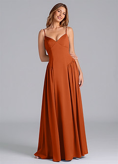 Azazie Kirby Bridesmaid Dresses Burnt Orange A-Line Stretch Satin Dress image1