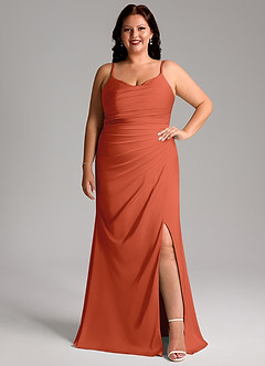 Azazie Deandra Bridesmaid Dresses Rust Mermaid Pleated Stretch Satin Dress image7
