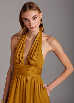 Azazie Oli Bridesmaid Dresses Butterscotch Pleated Stretch Satin Jumpsuit image6