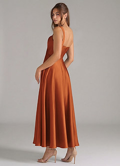 Azazie Shaude Bridesmaid Dresses Cinnamon A-Line Pleated Stretch Satin Dress image7
