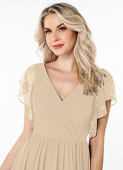 Azazie Zella At-home Try On Dresses Champagne A-Line Lace Chiffon Dress image5