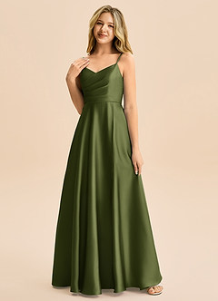 Azazie Rumi Junior Linia A Pofałdowany Satyna elastyczna Długość podłogi Młodsza druhna Sukienka image3