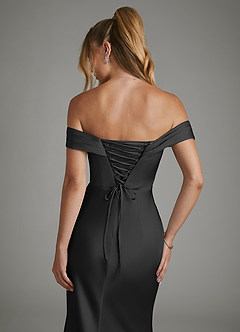 Azazie Hayden At-home Try On Dresses Black Mermaid Corset Stretch Satin Dress image7