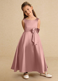 Azazie Lindy Blumenmädchenkleider A-Linie Plissee Matte Satin Kleid Roségold image8