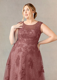 Azazie Flynn Mother of the Bride Dresses Desert Rose A-Line Boatneck Lace Tulle Dress image10