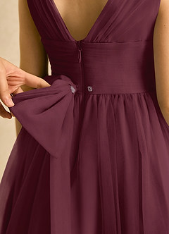 Azazie Macaron Robe Demoiselle D'honneur Fillette Robe Trapèze en Tulle Plissée Cabernet image6