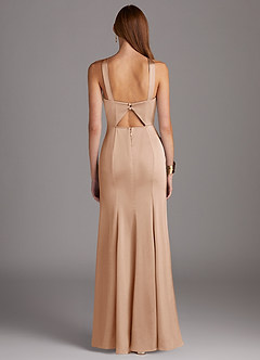 Azazie Elana Bridesmaid Dresses English Rose Sheath Side Slit Stretch Satin Dress image4