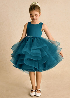 Azazie Tinie Flower Girl Dresses Ink Blue Ball-Gown Bow Tulle Dress image5