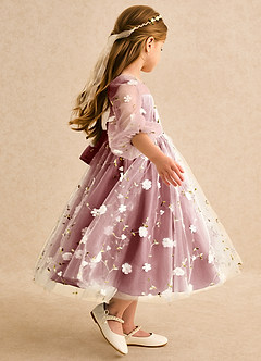 Azazie Elowen vestidos de niña de las flores Vestido Terracota de Encaje de Línea A con Escote corazón image6