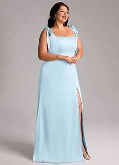 Azazie Frostine Bridesmaid Dresses Sky Blue A-Line Bow Stretch Satin Dress image11