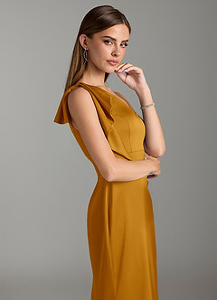 Azazie Rinna Bridesmaid Dresses Butterscotch Mermaid Ruched Stretch Satin Dress image6