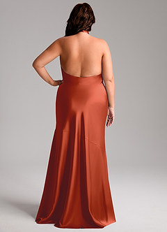 Azazie Lorena Bridesmaid Dresses Rust Mermaid Pleated Stretch Satin Dress image8