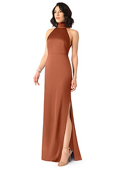 Azazie x Delaney Brautjungfernkleider Etui Hoher Kragen Stretch-Satin Kleid Zedernrose image2
