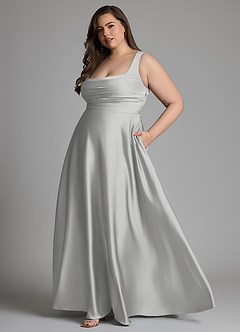Azazie Azaria Vestidos de madrinha de casamento Vestido Prata de Cetim elástico de Linha A com Corpete image10
