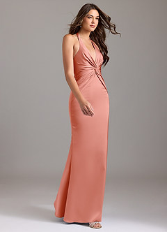 Azazie Valerie Bridesmaid Dresses Coral Mermaid Pleated Stretch Satin Dress image4