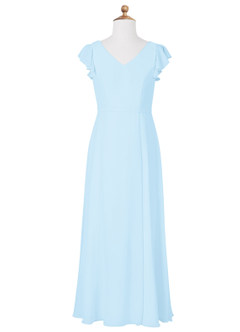 Azazie Claudine Junior Sky Blue A-Line Pleated Chiffon Dress image5