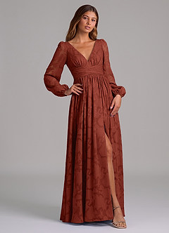 Azazie Norah Robes de demoiselle d'honneur Robe Trapèze en Blumen-Burnout Manche longue Terracotta image4