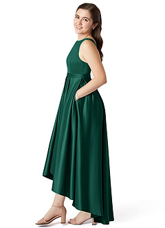 Azazie Inaya Junior A-Linie Gürtel/Schärpe Stretch-Satin Kleid Smaragd image3