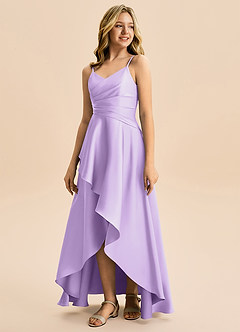 Azazie Eirlys Junior A-Linie Plissee Stretch-Satin Kleid Flieder image5