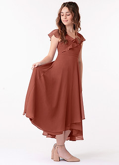 Azazie Posie Junior A-Linie Gestreift Chiffon Kleid Rotbraun image3
