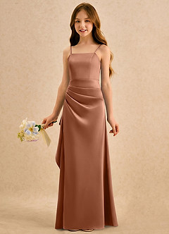 Azazie Cannoli Girls Formal Blumenmädchenkleider A-Linie Plissee Stretch-Satin Kleid Bronzer image3