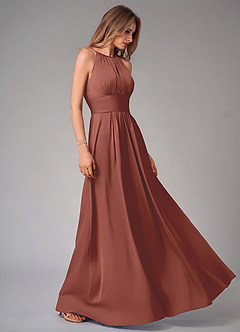 Azazie Bonnie Bridesmaid Dresses Auburn A-Line Pleated Stretch Satin Dress image4