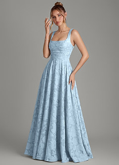 Azazie Azaria Vestidos de madrinha de casamento Vestido Céu Azul de Esgotamento Floral de Linha A com Corpete image3