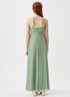 Azazie Kaylee Junior Dusty Sage A-Line with Belt Mesh Dress image5
