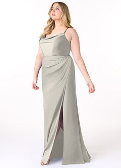 Azazie Marzia Bridesmaid Dresses Pebble Sheath Cowl Pleated Stretch Satin Dress image9