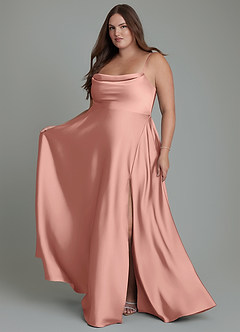 Azazie Elle Bridesmaid Dresses Rosette A-Line Pleated Stretch Satin Dress image8